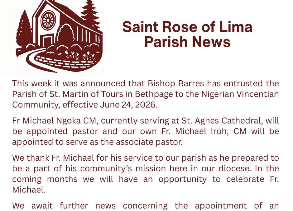 An Announcement from Fr. Gerard